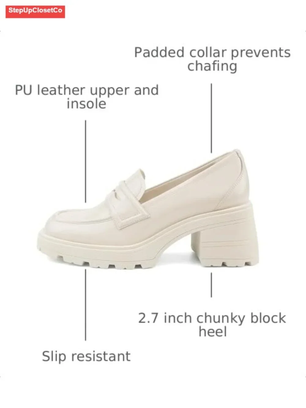 Chunky Block Heel Loafers for Women Platform Pumps Slip On Dress Shoes